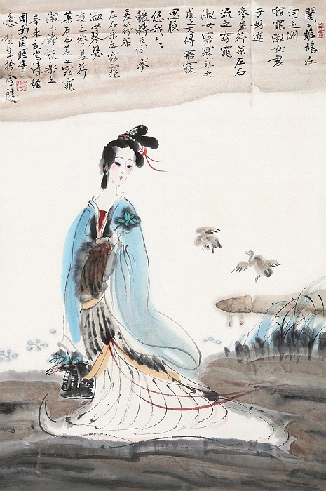 雎鸠(jū jiū):一种水鸟名,即王鴡.  ⑵洲:水中的陆地.